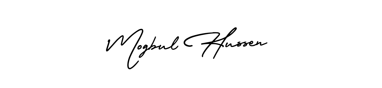 How to make Mogbul Hussen name signature. Use AmerikaSignatureDemo-Regular style for creating short signs online. This is the latest handwritten sign. Mogbul Hussen signature style 3 images and pictures png
