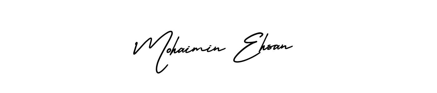 The best way (AmerikaSignatureDemo-Regular) to make a short signature is to pick only two or three words in your name. The name Mohaimin Ehsan include a total of six letters. For converting this name. Mohaimin Ehsan signature style 3 images and pictures png