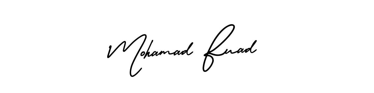 You should practise on your own different ways (AmerikaSignatureDemo-Regular) to write your name (Mohamad Fuad) in signature. don't let someone else do it for you. Mohamad Fuad signature style 3 images and pictures png