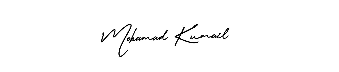 You should practise on your own different ways (AmerikaSignatureDemo-Regular) to write your name (Mohamad Kumail) in signature. don't let someone else do it for you. Mohamad Kumail signature style 3 images and pictures png