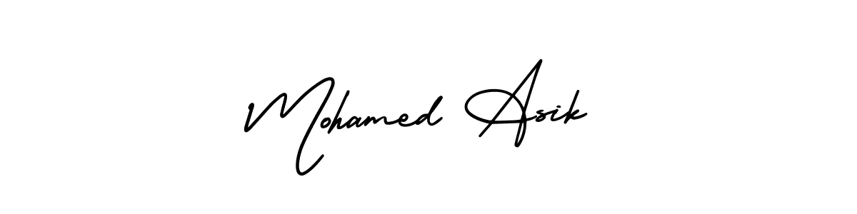 You should practise on your own different ways (AmerikaSignatureDemo-Regular) to write your name (Mohamed Asik) in signature. don't let someone else do it for you. Mohamed Asik signature style 3 images and pictures png