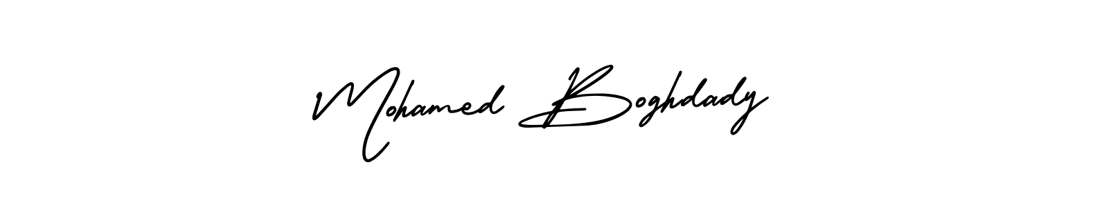 You should practise on your own different ways (AmerikaSignatureDemo-Regular) to write your name (Mohamed Boghdady) in signature. don't let someone else do it for you. Mohamed Boghdady signature style 3 images and pictures png