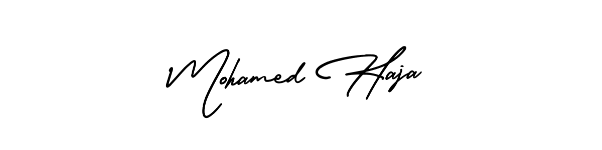 The best way (AmerikaSignatureDemo-Regular) to make a short signature is to pick only two or three words in your name. The name Mohamed Haja include a total of six letters. For converting this name. Mohamed Haja signature style 3 images and pictures png