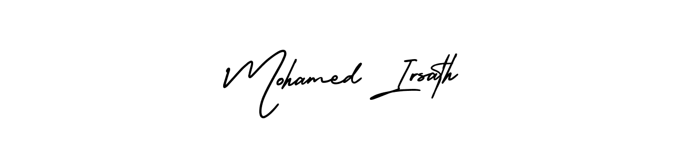 The best way (AmerikaSignatureDemo-Regular) to make a short signature is to pick only two or three words in your name. The name Mohamed Irsath include a total of six letters. For converting this name. Mohamed Irsath signature style 3 images and pictures png