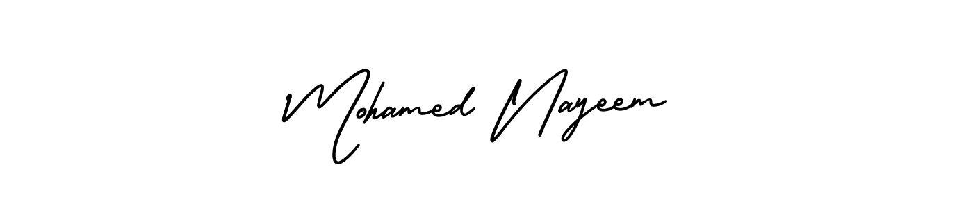 The best way (AmerikaSignatureDemo-Regular) to make a short signature is to pick only two or three words in your name. The name Mohamed Nayeem include a total of six letters. For converting this name. Mohamed Nayeem signature style 3 images and pictures png