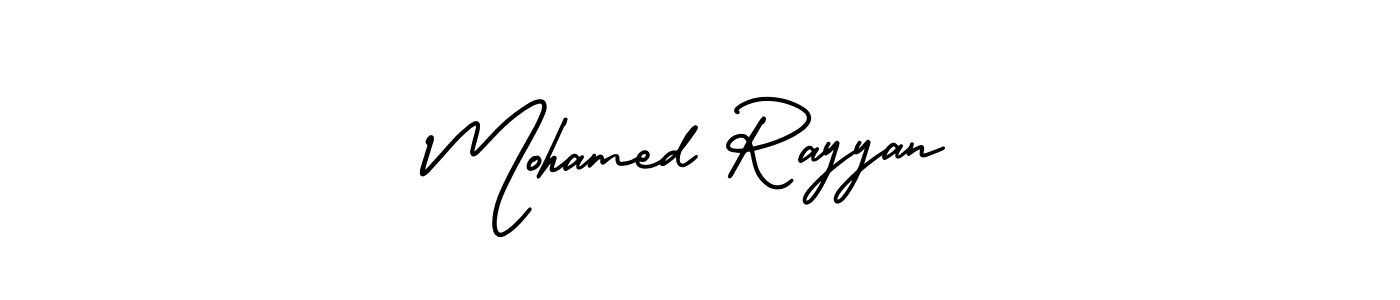 The best way (AmerikaSignatureDemo-Regular) to make a short signature is to pick only two or three words in your name. The name Mohamed Rayyan include a total of six letters. For converting this name. Mohamed Rayyan signature style 3 images and pictures png