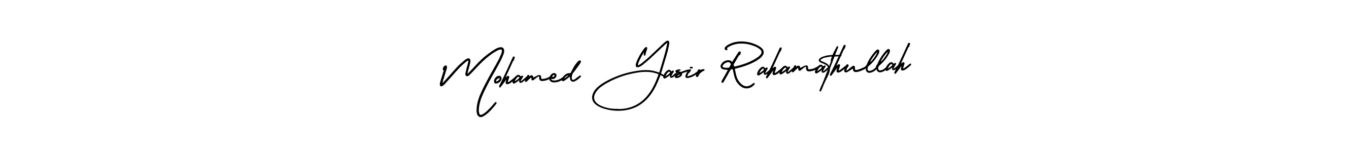 This is the best signature style for the Mohamed Yasir Rahamathullah name. Also you like these signature font (AmerikaSignatureDemo-Regular). Mix name signature. Mohamed Yasir Rahamathullah signature style 3 images and pictures png