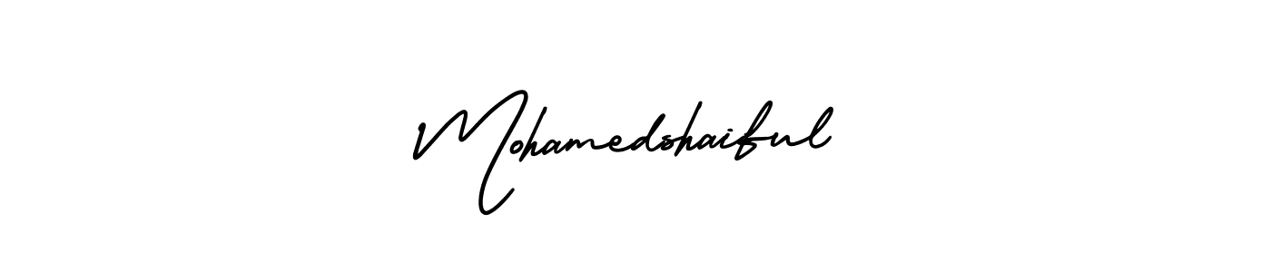 The best way (AmerikaSignatureDemo-Regular) to make a short signature is to pick only two or three words in your name. The name Mohamedshaiful include a total of six letters. For converting this name. Mohamedshaiful signature style 3 images and pictures png