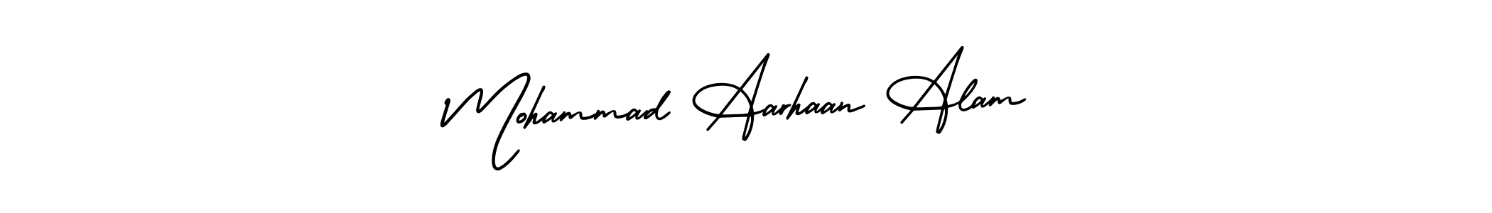 You should practise on your own different ways (AmerikaSignatureDemo-Regular) to write your name (Mohammad Aarhaan Alam) in signature. don't let someone else do it for you. Mohammad Aarhaan Alam signature style 3 images and pictures png