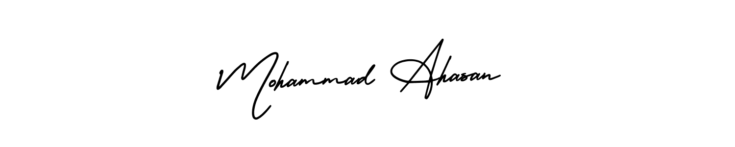 The best way (AmerikaSignatureDemo-Regular) to make a short signature is to pick only two or three words in your name. The name Mohammad Ahasan include a total of six letters. For converting this name. Mohammad Ahasan signature style 3 images and pictures png