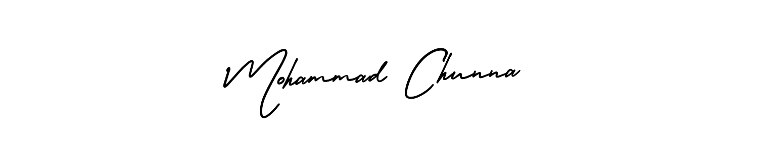 You should practise on your own different ways (AmerikaSignatureDemo-Regular) to write your name (Mohammad Chunna) in signature. don't let someone else do it for you. Mohammad Chunna signature style 3 images and pictures png