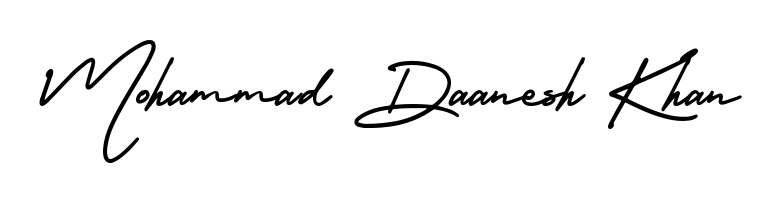 A sleek calligraphic signature for name Mohammad Daanesh Khan utilizing AmerikaSignatureDemo-Regular styling. Great for adding personal signatures to photos and art. Mohammad Daanesh Khan signature style 3 images and pictures png