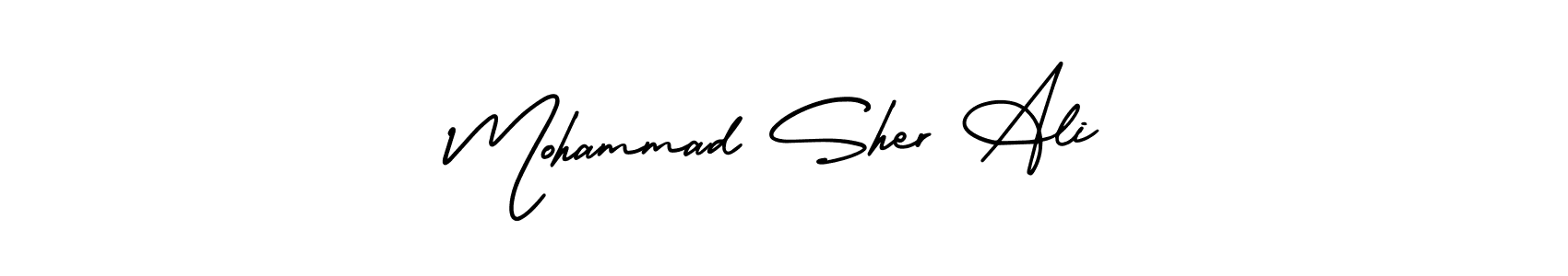 This is the best signature style for the Mohammad Sher Ali name. Also you like these signature font (AmerikaSignatureDemo-Regular). Mix name signature. Mohammad Sher Ali signature style 3 images and pictures png