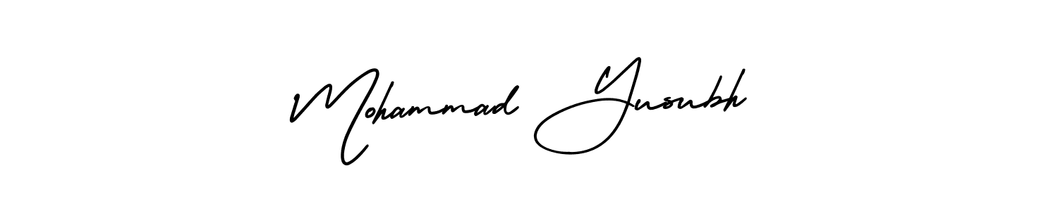 You should practise on your own different ways (AmerikaSignatureDemo-Regular) to write your name (Mohammad Yusubh) in signature. don't let someone else do it for you. Mohammad Yusubh signature style 3 images and pictures png