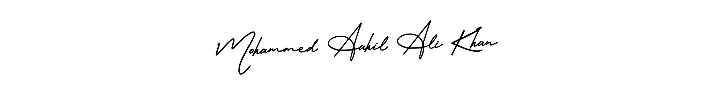This is the best signature style for the Mohammed Aahil Ali Khan name. Also you like these signature font (AmerikaSignatureDemo-Regular). Mix name signature. Mohammed Aahil Ali Khan signature style 3 images and pictures png