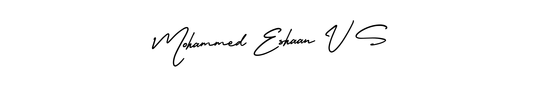 You should practise on your own different ways (AmerikaSignatureDemo-Regular) to write your name (Mohammed Eshaan V S) in signature. don't let someone else do it for you. Mohammed Eshaan V S signature style 3 images and pictures png