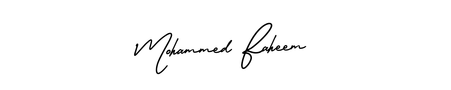 The best way (AmerikaSignatureDemo-Regular) to make a short signature is to pick only two or three words in your name. The name Mohammed Faheem include a total of six letters. For converting this name. Mohammed Faheem signature style 3 images and pictures png