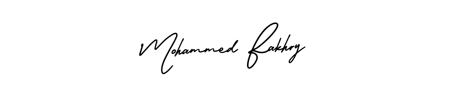 This is the best signature style for the Mohammed Fakhry name. Also you like these signature font (AmerikaSignatureDemo-Regular). Mix name signature. Mohammed Fakhry signature style 3 images and pictures png