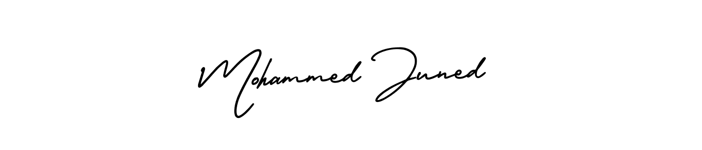 You should practise on your own different ways (AmerikaSignatureDemo-Regular) to write your name (Mohammed Juned) in signature. don't let someone else do it for you. Mohammed Juned signature style 3 images and pictures png