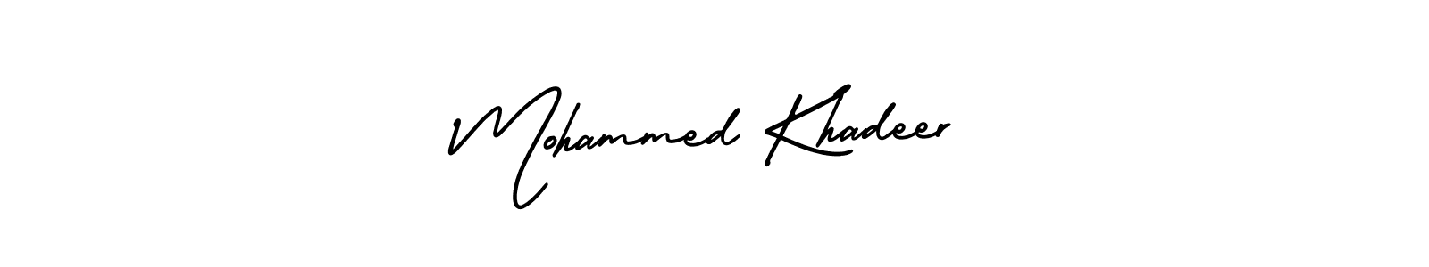 See photos of Mohammed Khadeer official signature by Spectra . Check more albums & portfolios. Read reviews & check more about AmerikaSignatureDemo-Regular font. Mohammed Khadeer signature style 3 images and pictures png