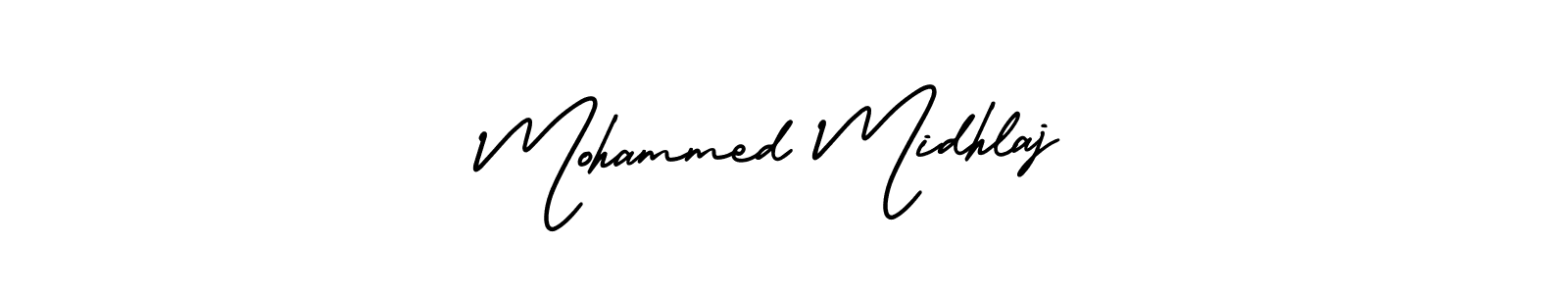 This is the best signature style for the Mohammed Midhlaj name. Also you like these signature font (AmerikaSignatureDemo-Regular). Mix name signature. Mohammed Midhlaj signature style 3 images and pictures png