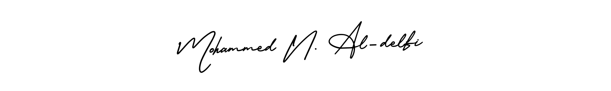 The best way (AmerikaSignatureDemo-Regular) to make a short signature is to pick only two or three words in your name. The name Mohammed N. Al-delfi include a total of six letters. For converting this name. Mohammed N. Al-delfi signature style 3 images and pictures png