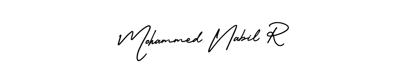 You should practise on your own different ways (AmerikaSignatureDemo-Regular) to write your name (Mohammed Nabil R) in signature. don't let someone else do it for you. Mohammed Nabil R signature style 3 images and pictures png