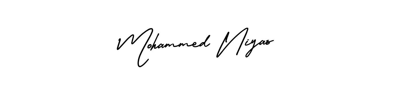 You should practise on your own different ways (AmerikaSignatureDemo-Regular) to write your name (Mohammed Niyas) in signature. don't let someone else do it for you. Mohammed Niyas signature style 3 images and pictures png