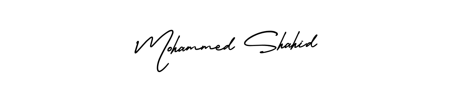 You should practise on your own different ways (AmerikaSignatureDemo-Regular) to write your name (Mohammed Shahid) in signature. don't let someone else do it for you. Mohammed Shahid signature style 3 images and pictures png