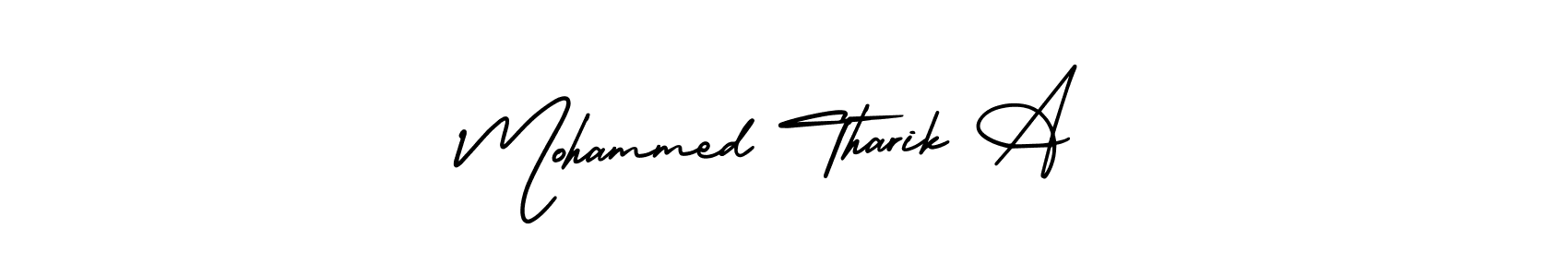 This is the best signature style for the Mohammed Tharik A name. Also you like these signature font (AmerikaSignatureDemo-Regular). Mix name signature. Mohammed Tharik A signature style 3 images and pictures png