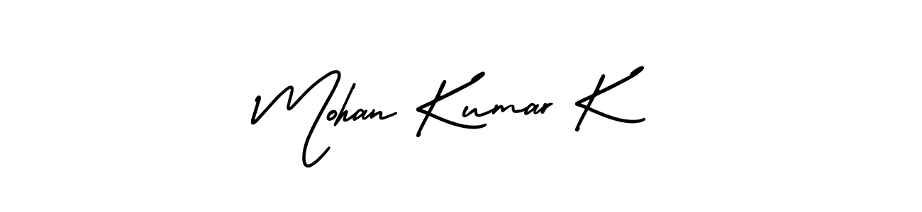 The best way (AmerikaSignatureDemo-Regular) to make a short signature is to pick only two or three words in your name. The name Mohan Kumar K include a total of six letters. For converting this name. Mohan Kumar K signature style 3 images and pictures png