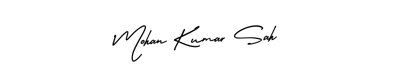 You should practise on your own different ways (AmerikaSignatureDemo-Regular) to write your name (Mohan Kumar Sah) in signature. don't let someone else do it for you. Mohan Kumar Sah signature style 3 images and pictures png