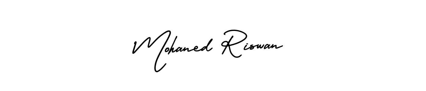 if you are searching for the best signature style for your name Mohaned Riswan. so please give up your signature search. here we have designed multiple signature styles  using AmerikaSignatureDemo-Regular. Mohaned Riswan signature style 3 images and pictures png