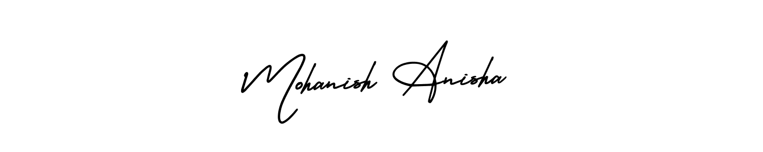 if you are searching for the best signature style for your name Mohanish Anisha. so please give up your signature search. here we have designed multiple signature styles  using AmerikaSignatureDemo-Regular. Mohanish Anisha signature style 3 images and pictures png