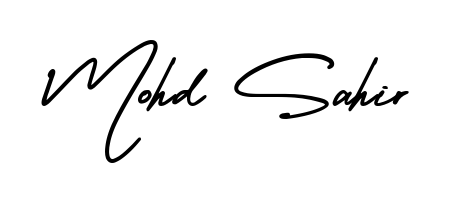 A sleek calligraphic signature for name Mohd Sahir utilizing AmerikaSignatureDemo-Regular styling. Great for adding personal signatures to photos and art. Mohd Sahir signature style 3 images and pictures png
