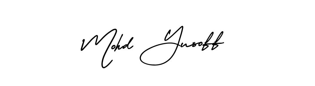 The best way (AmerikaSignatureDemo-Regular) to make a short signature is to pick only two or three words in your name. The name Mohd Yusoff include a total of six letters. For converting this name. Mohd Yusoff signature style 3 images and pictures png