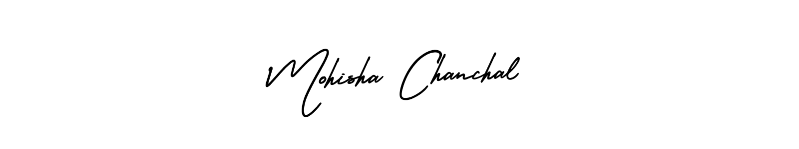 The best way (AmerikaSignatureDemo-Regular) to make a short signature is to pick only two or three words in your name. The name Mohisha Chanchal include a total of six letters. For converting this name. Mohisha Chanchal signature style 3 images and pictures png