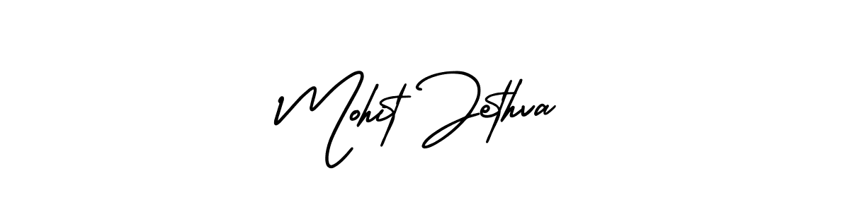 This is the best signature style for the Mohit Jethva name. Also you like these signature font (AmerikaSignatureDemo-Regular). Mix name signature. Mohit Jethva signature style 3 images and pictures png