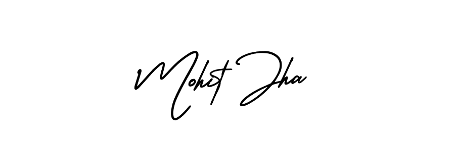 You should practise on your own different ways (AmerikaSignatureDemo-Regular) to write your name (Mohit Jha) in signature. don't let someone else do it for you. Mohit Jha signature style 3 images and pictures png