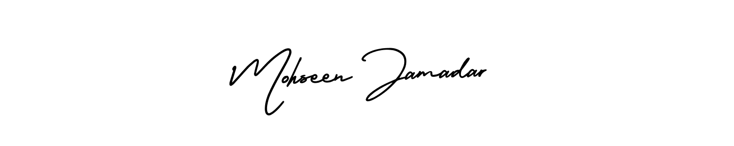 This is the best signature style for the Mohseen Jamadar name. Also you like these signature font (AmerikaSignatureDemo-Regular). Mix name signature. Mohseen Jamadar signature style 3 images and pictures png