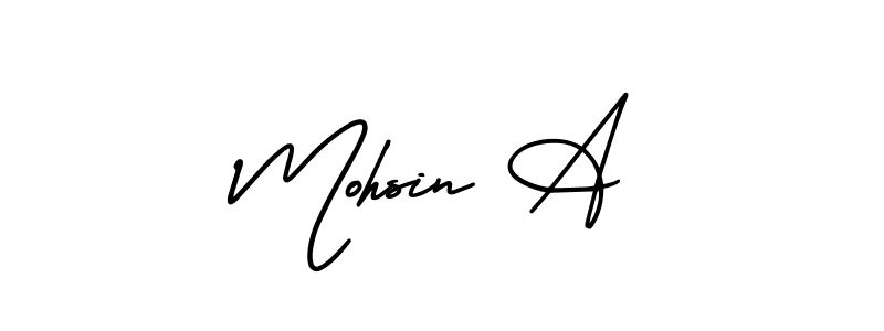 The best way (AmerikaSignatureDemo-Regular) to make a short signature is to pick only two or three words in your name. The name Mohsin A include a total of six letters. For converting this name. Mohsin A signature style 3 images and pictures png