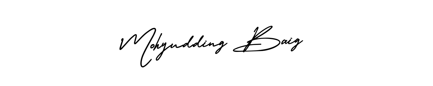 You should practise on your own different ways (AmerikaSignatureDemo-Regular) to write your name (Mohyudding Baig) in signature. don't let someone else do it for you. Mohyudding Baig signature style 3 images and pictures png