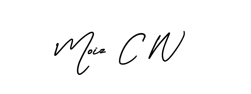 You should practise on your own different ways (AmerikaSignatureDemo-Regular) to write your name (Moiz C W) in signature. don't let someone else do it for you. Moiz C W signature style 3 images and pictures png