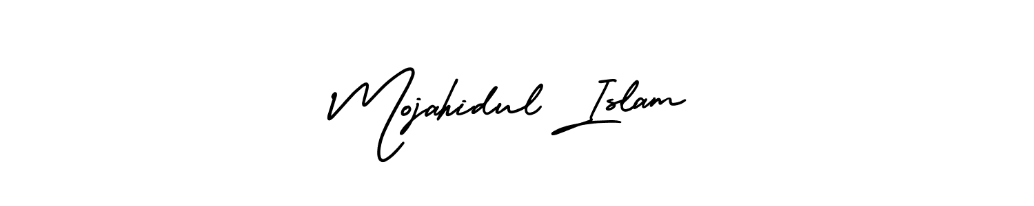 You should practise on your own different ways (AmerikaSignatureDemo-Regular) to write your name (Mojahidul Islam) in signature. don't let someone else do it for you. Mojahidul Islam signature style 3 images and pictures png