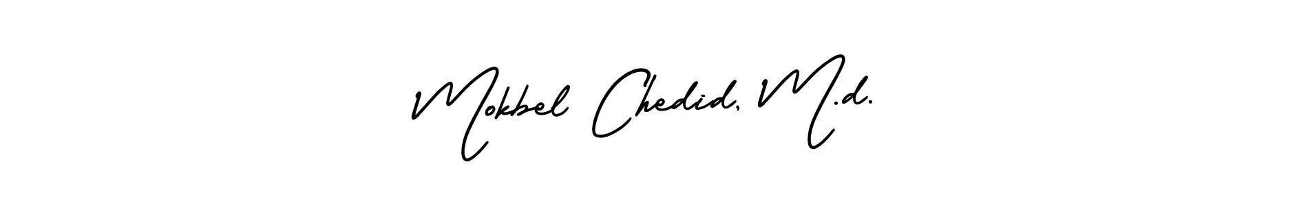 The best way (AmerikaSignatureDemo-Regular) to make a short signature is to pick only two or three words in your name. The name Mokbel Chedid, M.d. include a total of six letters. For converting this name. Mokbel Chedid, M.d. signature style 3 images and pictures png