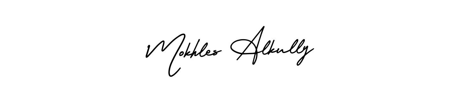 This is the best signature style for the Mokhles Alkully name. Also you like these signature font (AmerikaSignatureDemo-Regular). Mix name signature. Mokhles Alkully signature style 3 images and pictures png