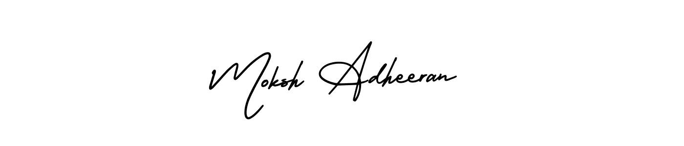 The best way (AmerikaSignatureDemo-Regular) to make a short signature is to pick only two or three words in your name. The name Moksh Adheeran include a total of six letters. For converting this name. Moksh Adheeran signature style 3 images and pictures png