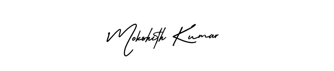 This is the best signature style for the Mokshith Kumar name. Also you like these signature font (AmerikaSignatureDemo-Regular). Mix name signature. Mokshith Kumar signature style 3 images and pictures png