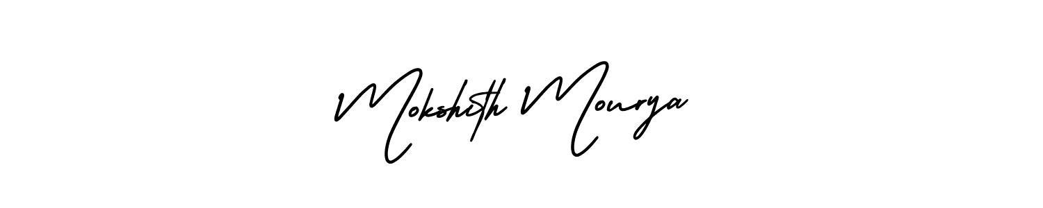The best way (AmerikaSignatureDemo-Regular) to make a short signature is to pick only two or three words in your name. The name Mokshith Mourya include a total of six letters. For converting this name. Mokshith Mourya signature style 3 images and pictures png
