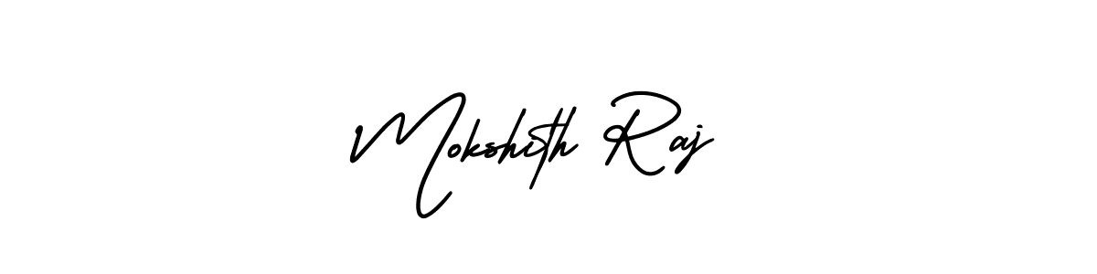 This is the best signature style for the Mokshith Raj name. Also you like these signature font (AmerikaSignatureDemo-Regular). Mix name signature. Mokshith Raj signature style 3 images and pictures png